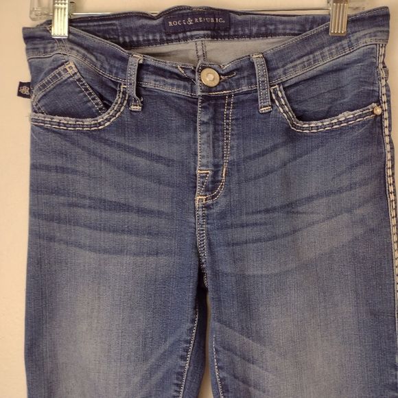 Rock & Republic. Kasandra Jeans Blue Midrise Bootcut Distressed   Sz 8. - Picture 5 of 12